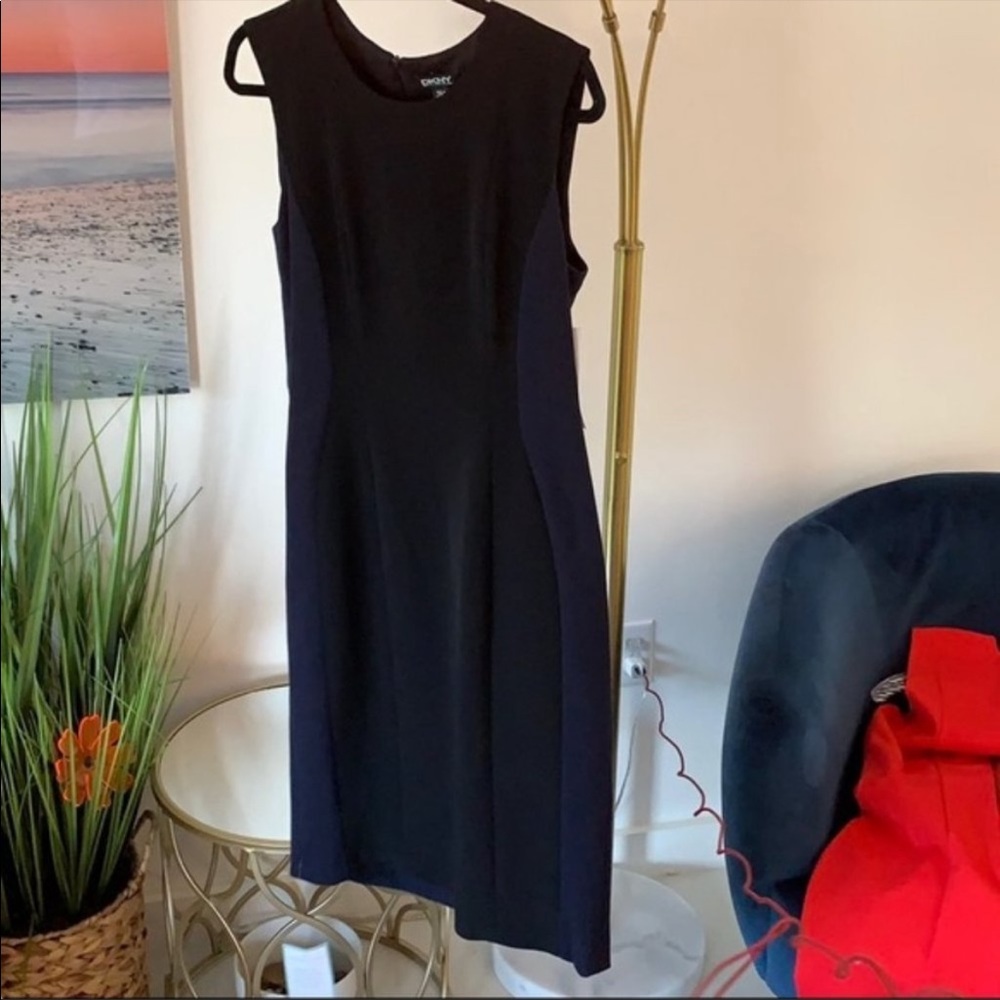 NWT DKNY Navy and black paneled cocktail dress